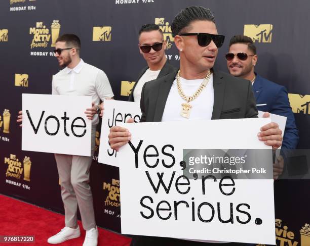 Personalities Vinny Guadagnino, Mike Sorrentino aka The Situation, Ronnie Ortiz-Magro and Paul DelVecchio aka DJ Pauly D attend the 2018 MTV Movie...