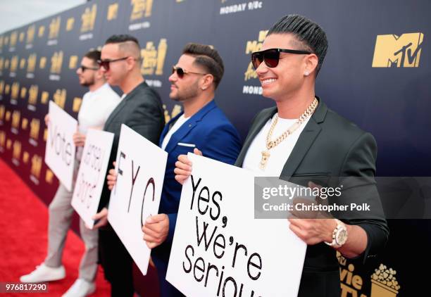 Personalities Vinny Guadagnino, Mike Sorrentino aka The Situation, Ronnie Ortiz-Magro and Paul DelVecchio aka DJ Pauly D attend the 2018 MTV Movie...