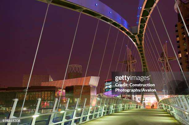 The Lowry Centre and Millenium Bridge in Salford Quays Manchester UK.