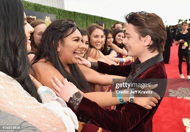 Actor Noah Schnapp attends the 2018 MTV Movie And TV Awards at Barker Hangar on June 16, 2018 in Santa Monica, California.