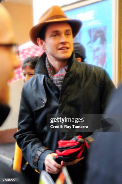 Actor Hugh Dancy leaves the Lucille Lortel Theatre after performing in ''The Pride'' on March 13, 2010 in New York City.