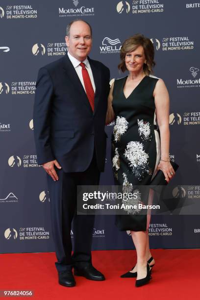 Prince Albert II of Monaco and Anne Sweeney attend the opening ceremony of the 58th Monte Carlo TV Festival on June 15, 2018 in Monte-Carlo, Monaco.