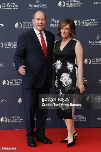 Prince Albert II of Monaco and Anne Sweeney attend the opening ceremony of the 58th Monte Carlo TV Festival on June 15, 2018 in Monte-Carlo, Monaco.