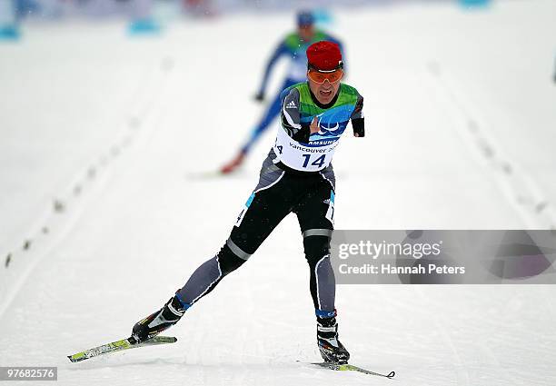 Josef Giesen of Germany competes during the Men's 3km Pursuit Standing Biathlon on Day 2 of the 2010 Vancouver Winter Paralympics at Whistler...