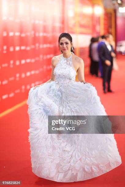 Actress Chompoo Araya Alberta Hargate arrives at red carpet during the opening ceremony of the 21st Shanghai International Film Festival at Shanghai...