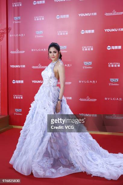 Actress Chompoo Araya Alberta Hargate arrives at red carpet during the opening ceremony of the 21st Shanghai International Film Festival at Shanghai...
