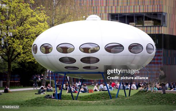 The Futuro house pictured in a field outside the Brandhorst Museum in Munich, Germany, 12 April 2018. Futuro is a prefabricated round house designed...