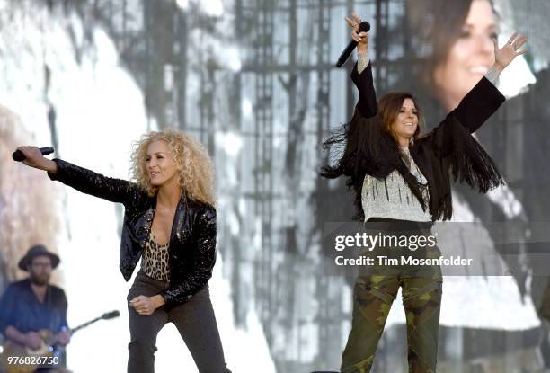 Kimberly Schlapman and Karen Fairchild of Little Big Town perform during the 2018 Country Summer Music Festival at Sonoma County Fairgrounds on June...