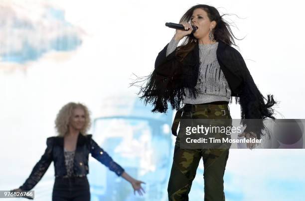 Kimberly Schlapman and Karen Fairchild of Little Big Town perform during the 2018 Country Summer Music Festival at Sonoma County Fairgrounds on June...