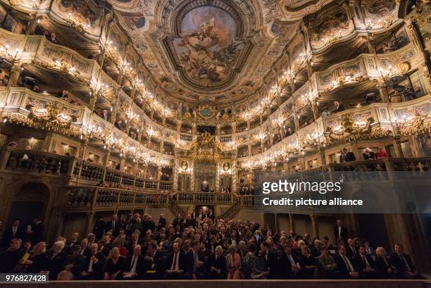 April 2018, Germany, Bayreuth: Inside the renovated opera house. The Markgraefliche Opernhaus , which is on the UNESCO World Heritage list, has...