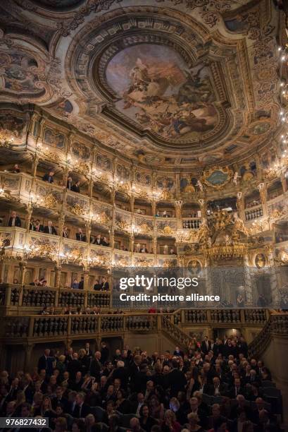 April 2018, Germany, Bayreuth: Inside the renovated opera house. The Markgraefliche Opernhaus , which is on the UNESCO World Heritage list, has...