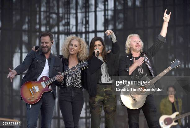 Jimi Westbrook, Kimberly Schlapman, Karen Fairchild, and Phillip Sweet of Little Big Town perform during the 2018 Country Summer Music Festival at...