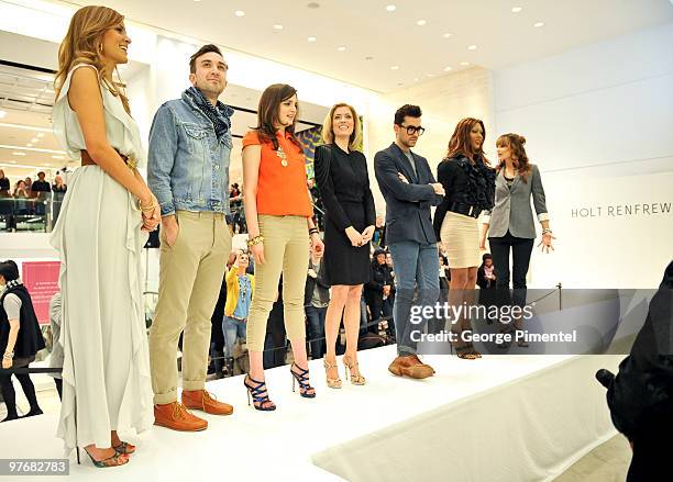 Contestants Dina Pugliese, Christopher Sherman, Amy Verner, Ciara Hunt, Dan Levy, Sofanda Cox and Kim D'Eon attend Miss J. Alexander's celebrity...