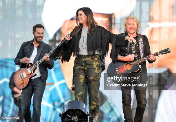 Jim Westbrook, Karen Fairchild and Philip Sweet of Little Big Town perform on Day 2 of Country Summer Music Festival at Sonoma County Fairgrounds on...