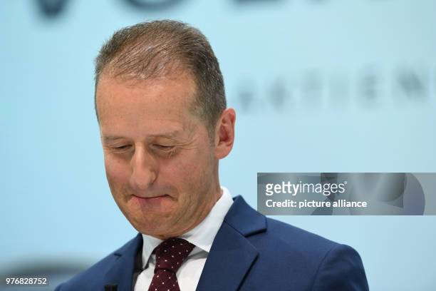 April 2018, Germany, Wolfsburg: New CEO of Volkswagen Herbert Diess giving a press conference on the day after Volkswagen's board meeting. The...