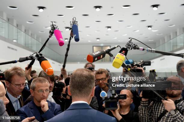 April 2018, Germany, Wolfsburg: New CEO of Volkswagen Herbert Diess giving a press conference on the day after Volkswagen's board meeting. The...