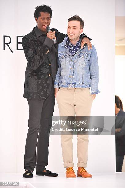 Miss J. Alexander and Christopher Sherman attend Miss J. Alexander's celebrity walk-off event and book signing at Holt Renfrew Bloor Street on March...