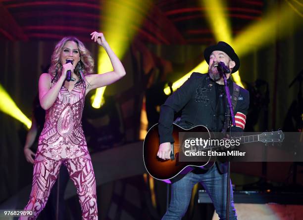 Singer/songwriters Jennifer Nettles and Kristian Bush of Sugarland perform during a stop of the duo's Still the Same Tour in support of the new album...