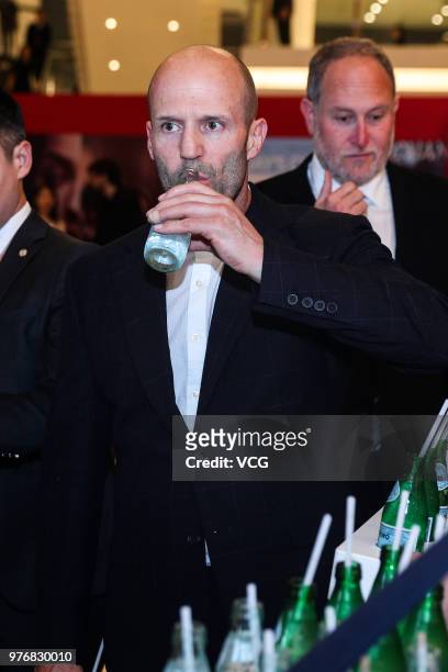 English actor Jason Statham is seen at rest area during opening ceremony of the 21st Shanghai International Film Festival at Shanghai Grand Theatre...