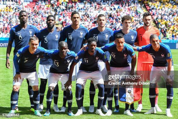 Team of France line up Paul Pogba, Samuel Umtiti, Raphael Varane, Lucas Hernandez, Benjamin Pavard and Hugo Lloris, Antoine Griezmann, Ngolo Kante,...