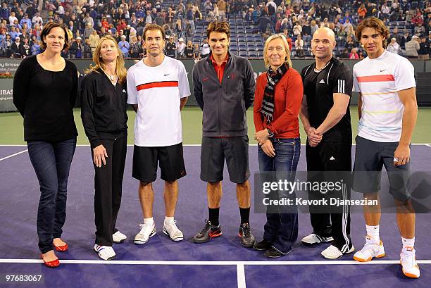 Lindsay Davenport, Steffi Graf of Germany, Pete Sampras, Roger Federer of Switzerland, Martina Navratilova, Andre Agassi, and Rafael Nadal of Spain,...