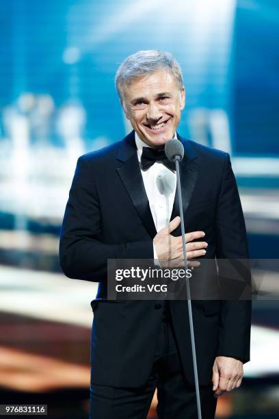 Austrian actor Christoph Waltz attends the opening ceremony of the 21st Shanghai International Film Festival at Shanghai Grand Theatre on June 16,...