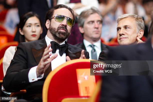 American actor Nicolas Cage attends the opening ceremony of the 21st Shanghai International Film Festival at Shanghai Grand Theatre on June 16, 2018...