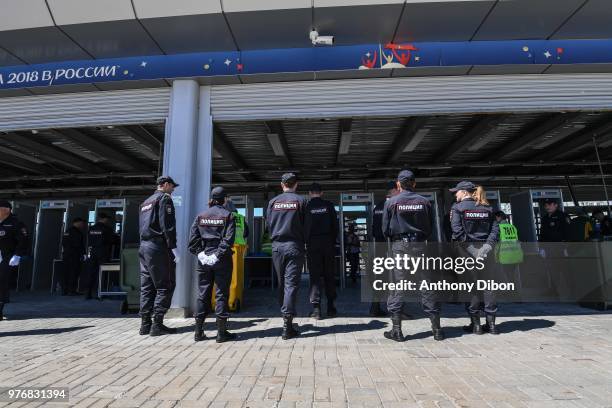 Illustration picture of the security at the gate of Kazan Arena during the 2018 FIFA World Cup Russia group C match between France and Australia at...