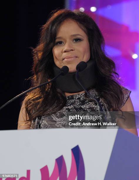 Rosie Perez speaks onstage at the 21st Annual GLAAD Media Awards at The New York Marriott Marquis on March 13, 2010 in New York City.