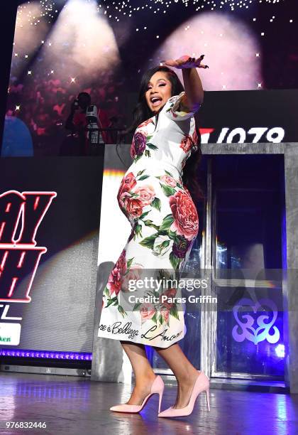 Cardi B performs on stage during Hot 107.9 Birthday Bash at Cellairis Amphitheatre at Lakewood on June 16, 2018 in Atlanta, Georgia.