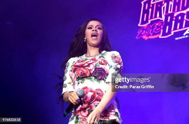 Cardi B performs on stage during Hot 107.9 Birthday Bash at Cellairis Amphitheatre at Lakewood on June 16, 2018 in Atlanta, Georgia.