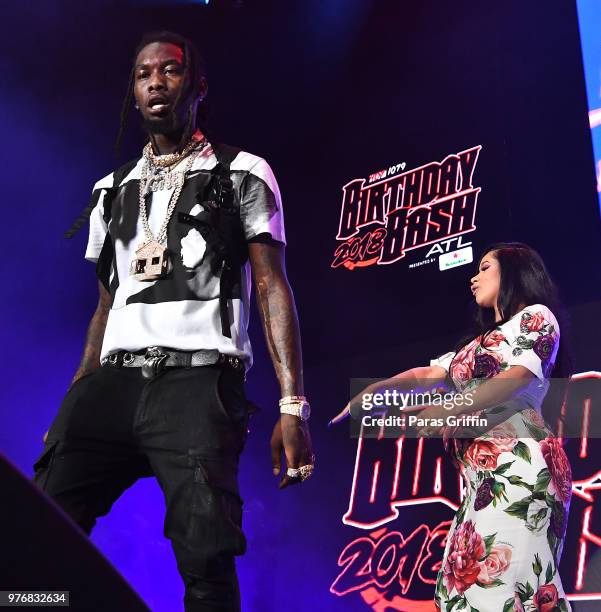 Offset and Cardi B perform on stage during Hot 107.9 Birthday Bash at Cellairis Amphitheatre at Lakewood on June 16, 2018 in Atlanta, Georgia.