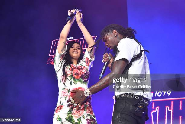 Cardi B and Offset of the Migos perform on stage during Hot 107.9 Birthday Bash at Cellairis Amphitheatre at Lakewood on June 16, 2018 in Atlanta,...