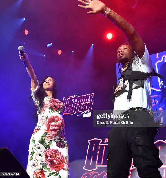 Cardi B and Offset of the Migos perform on stage during Hot 107.9 Birthday Bash at Cellairis Amphitheatre at Lakewood on June 16, 2018 in Atlanta,...