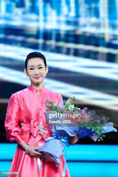 Actress Qin Hailu attends the opening ceremony of the 21st Shanghai International Film Festival at Shanghai Grand Theatre on June 16, 2018 in...