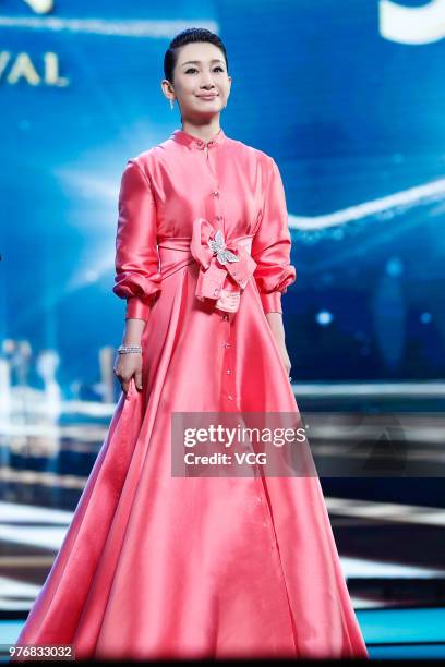 Actress Qin Hailu attends the opening ceremony of the 21st Shanghai International Film Festival at Shanghai Grand Theatre on June 16, 2018 in...