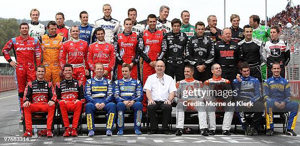 Drivers pose for a photo with V8 Supercars Australia Chairman, Tony Cochrane before race two of the Clipsal 500, which is round three of the V8...