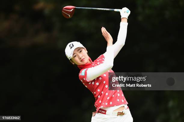 Rei Matsuda of Japan hits her tee shot on the 8th hole during the final round of the Nichirei Ladies at the Sodegaura Country Club Shinsode Course on...