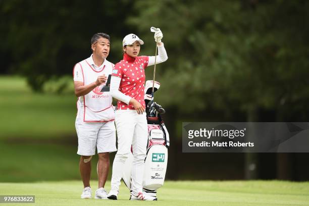Rei Matsuda of Japan looks on during the final round of the Nichirei Ladies at the Sodegaura Country Club Shinsode Course on June 17, 2018 in Chiba,...