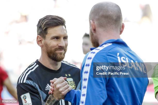 Messi before the game between Argentina and Iceland valid for the first round of group D of the 2018 World Cup, held at the Spartak stadium in...