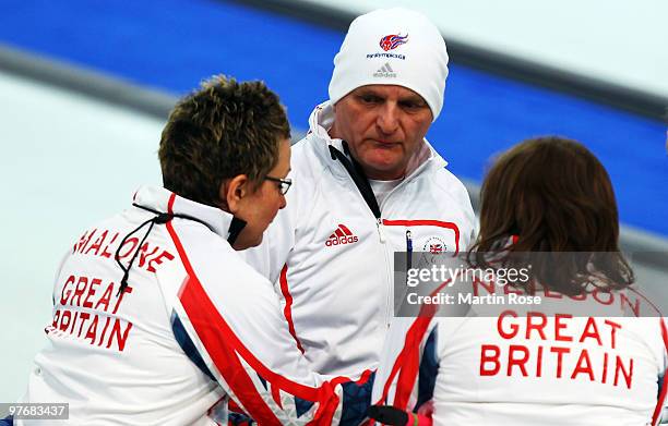 Michael McCreadie of Great Britain speaks to his team mates during the Wheelchair Curling Round Robin game between Norway and Great Britain on day...