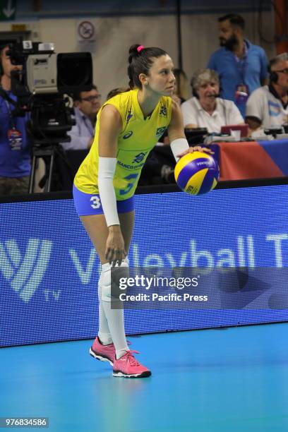 Mácris Carneiro during the FIVB Volleyball Nations League-Women 2018 match against Italy and Brazil. Final result Italy vs. Brazil 3-2...