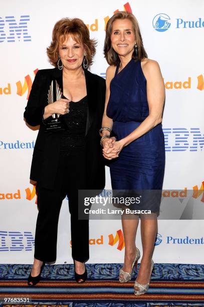 Honoree Joy Behar and TV personality Meredith Vieira attend the 21st Annual GLAAD Media Awards at The New York Marriott Marquis on March 13, 2010 in...