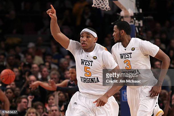 Kevin Jones of the West Virginia Mountaineers reacts after a play against the Georgetown Hoyas during the championship of the 2010 NCAA Big East...