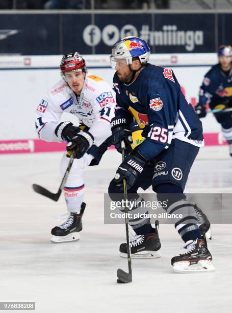 April 2018, Germany, Munich: Ice hockey, German Ice Hockey League , EHC Red Bull Munich vs Eisbaeren Berlin, championship match, finals at the...