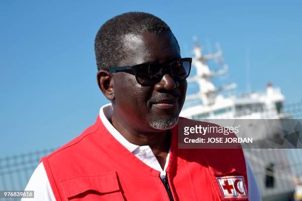 Secretary General of the International Federation of Red Cross and Red Crescent Societies Elhadj As Sy poses during an interview on June 17, 2018 in...