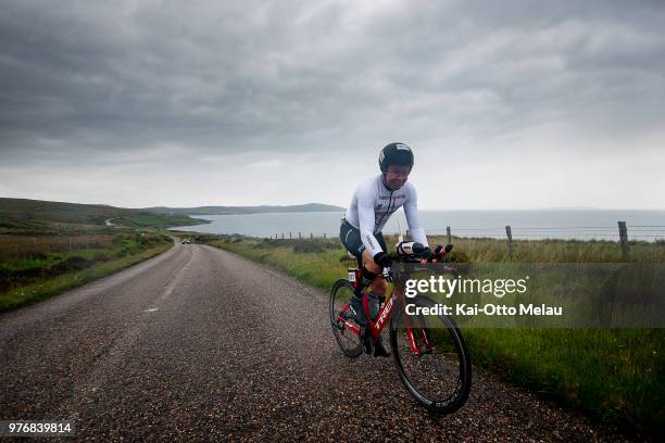 Orla Nielsen from Denmark on the bikeleg during the Celtman Extreme Triathlon on June 16, 2018 in Shieldaig, Scotland. Celtman is a part of the...