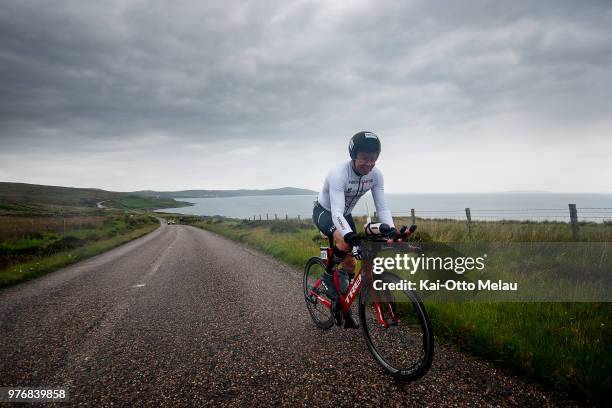 Orla Nielsen from Denmark on the bikeleg during the Celtman Extreme Triathlon on June 16, 2018 in Shieldaig, Scotland. Celtman is a part of the...