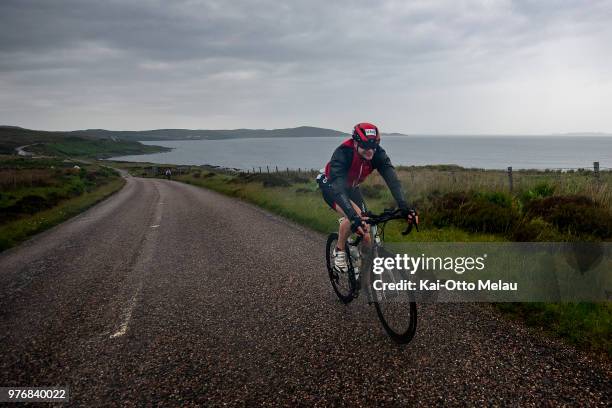 Alwyn Poulter on the bikeleg during the Celtman Extreme Triathlon on June 16, 2018 in Shieldaig, Scotland. Celtman is a part of the AllXtri World...