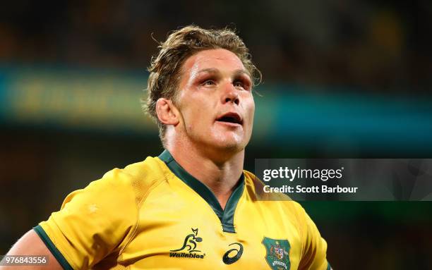 Michael Hooper of the Wallabies looks on during the International test match between the Australian Wallabies and Ireland at AAMI Park on June 16,...